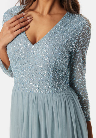 Long Sleeve Sequin Bodice Maxi Dress