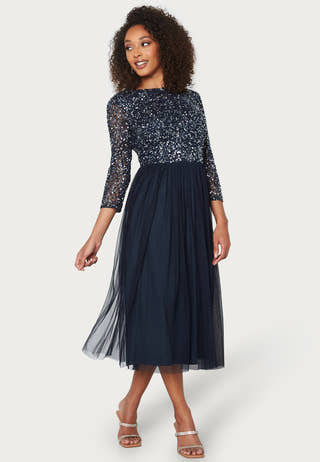 Sequin Bodice Mid Dress