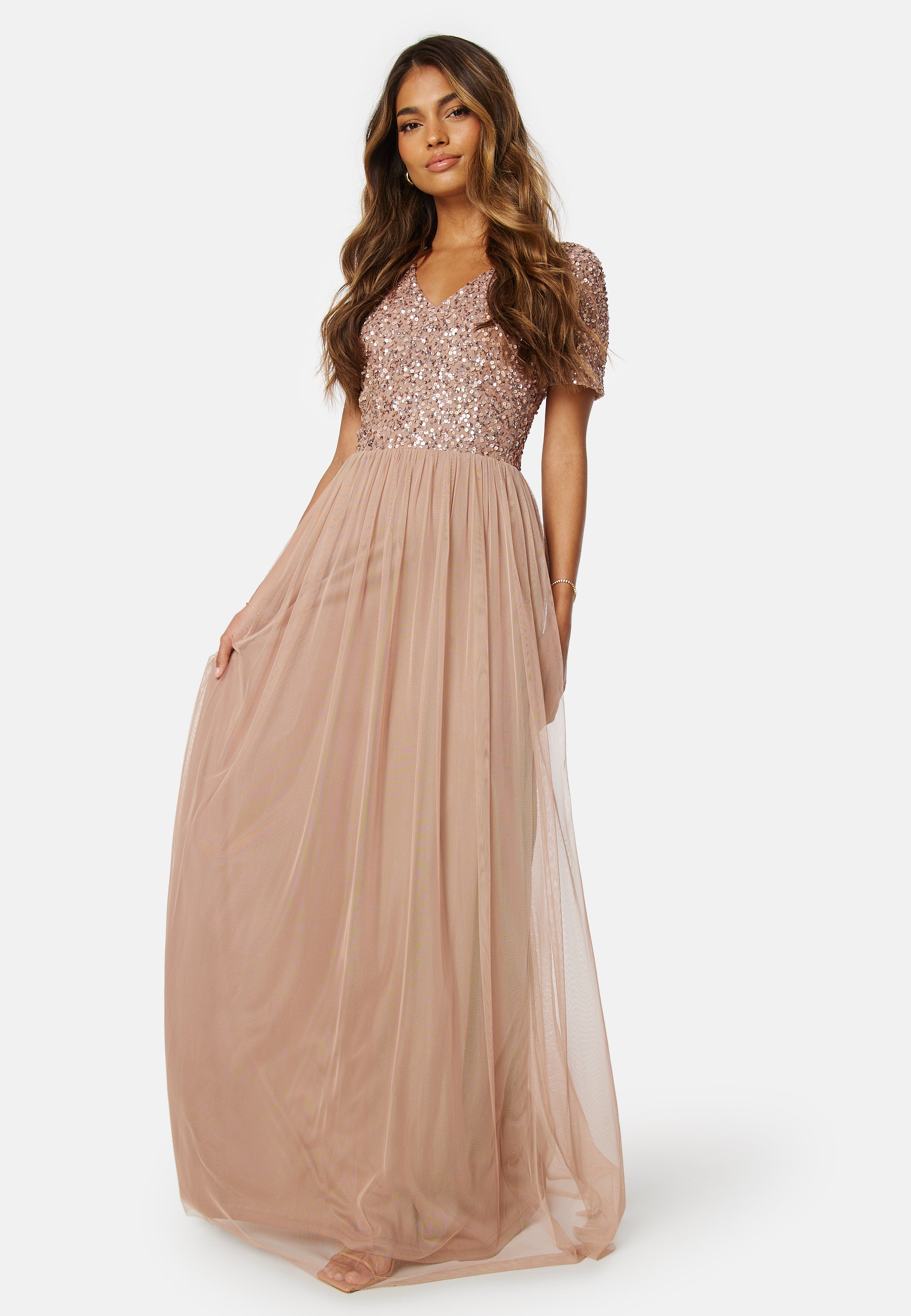 angeleye sequin dress Angeleye Short Sleeve Sequin Dress Ball gowns Beige
