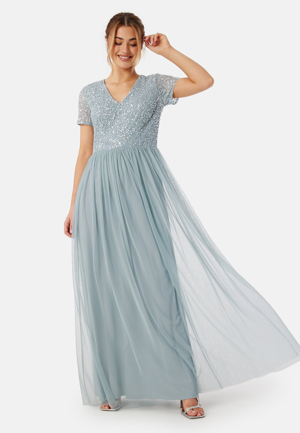 angeleye embellished maxi dress blue Side Cut Out Sleeveless Maxi Dress in Cobalt Blue