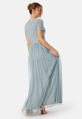 Short Sleeve Sequin Embellished Maxi Dress