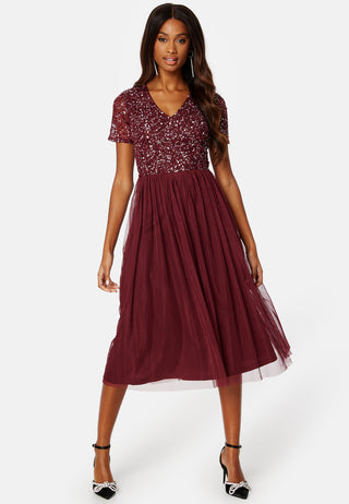 Short Sleeve Sequin Embellished Midi Dress