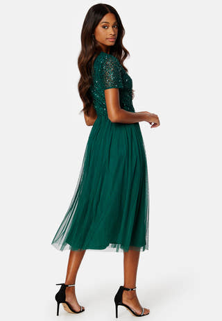 Short Sleeve Sequin Embellished Midi Dress