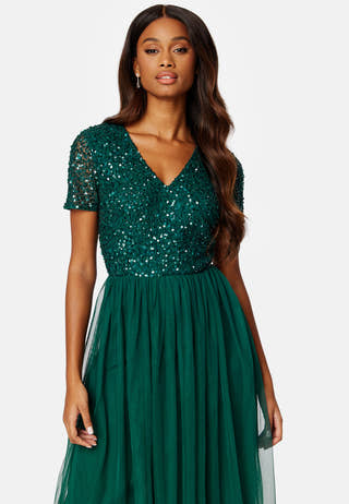 Short Sleeve Sequin Embellished Midi Dress
