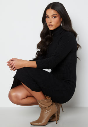 Roll Neck Rib Knit Midi Dress