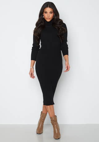 Roll Neck Rib Knit Midi Dress