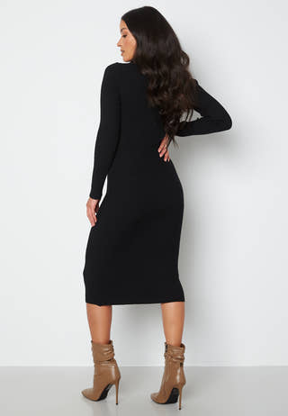 Roll Neck Rib Knit Midi Dress