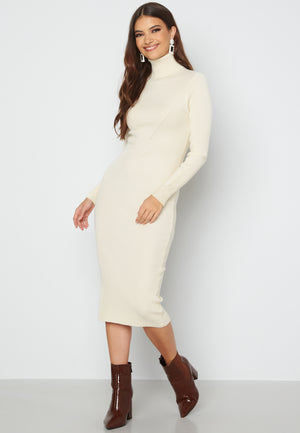 Roll Neck Rib Knit Midi Dress