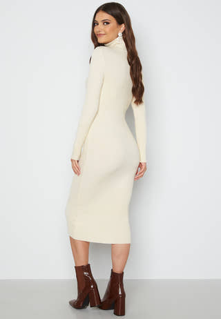 Roll Neck Rib Knit Midi Dress
