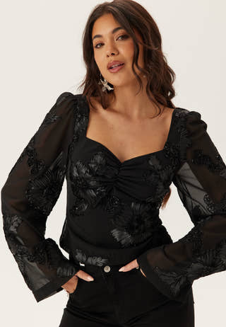 3D Flower Long Sleeve Blouse