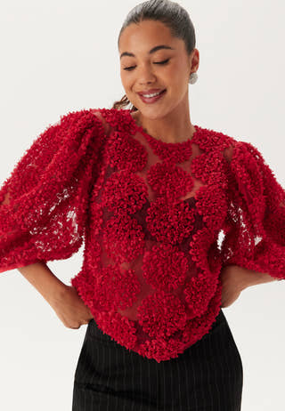 3D Flower Puff Sleeve Blouse