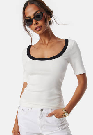 Contrast Rib Short Sleeve Top