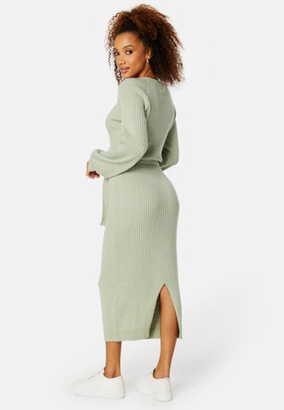 Round Neck Rib Knitted Midi Dress