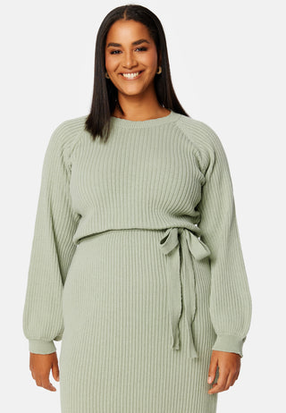 Round Neck Rib Knitted Midi Dress