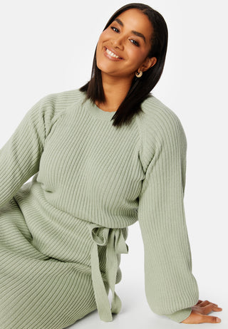 Round Neck Rib Knitted Midi Dress