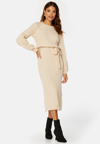 Round Neck Rib Knitted Midi Dress