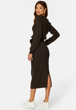 Round Neck Rib Knitted Midi Dress