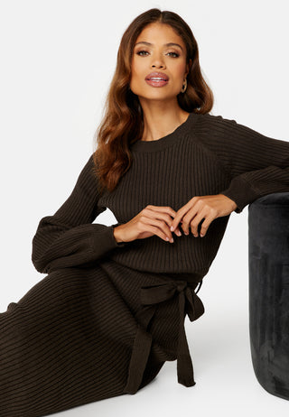 Round Neck Rib Knitted Midi Dress