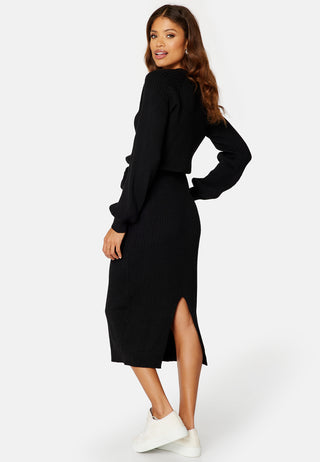 Round Neck Rib Knitted Midi Dress