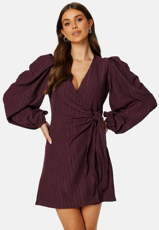 Balloon Sleeve Structured Wrap Dress