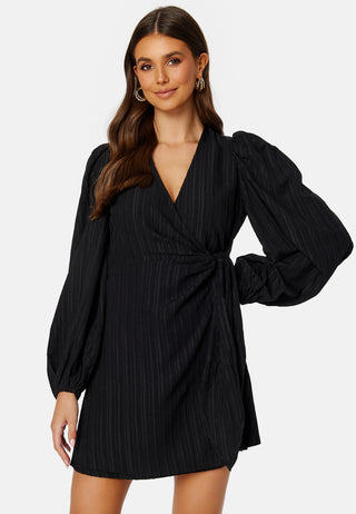 Balloon Sleeve Structured Wrap Dress