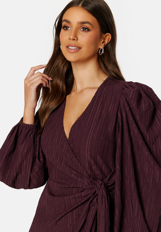 Balloon Sleeve Structured Wrap Dress