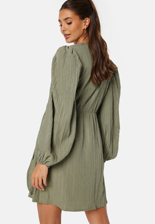 Balloon Sleeve Structured Wrap Dress
