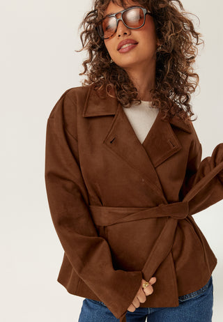Belted Faux Suede Jacket