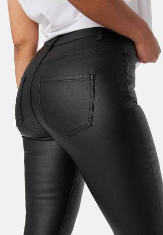 High Waist Slim Coated Jeans
