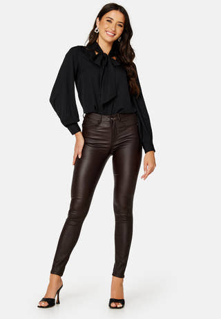 High Waist Slim Coated Jeans