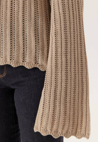 Boat Neck Structure Knitted Sweater