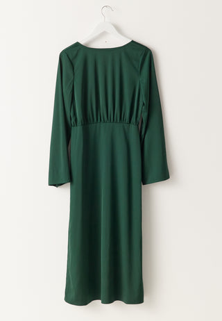Boatneck Satin Midi Dress