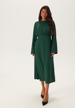 Boatneck Satin Midi Dress