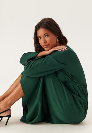 Boatneck Satin Midi Dress