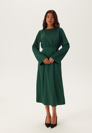 Boatneck Satin Midi Dress