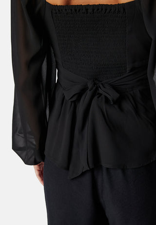 Square Neck L/S Georgette Blouse