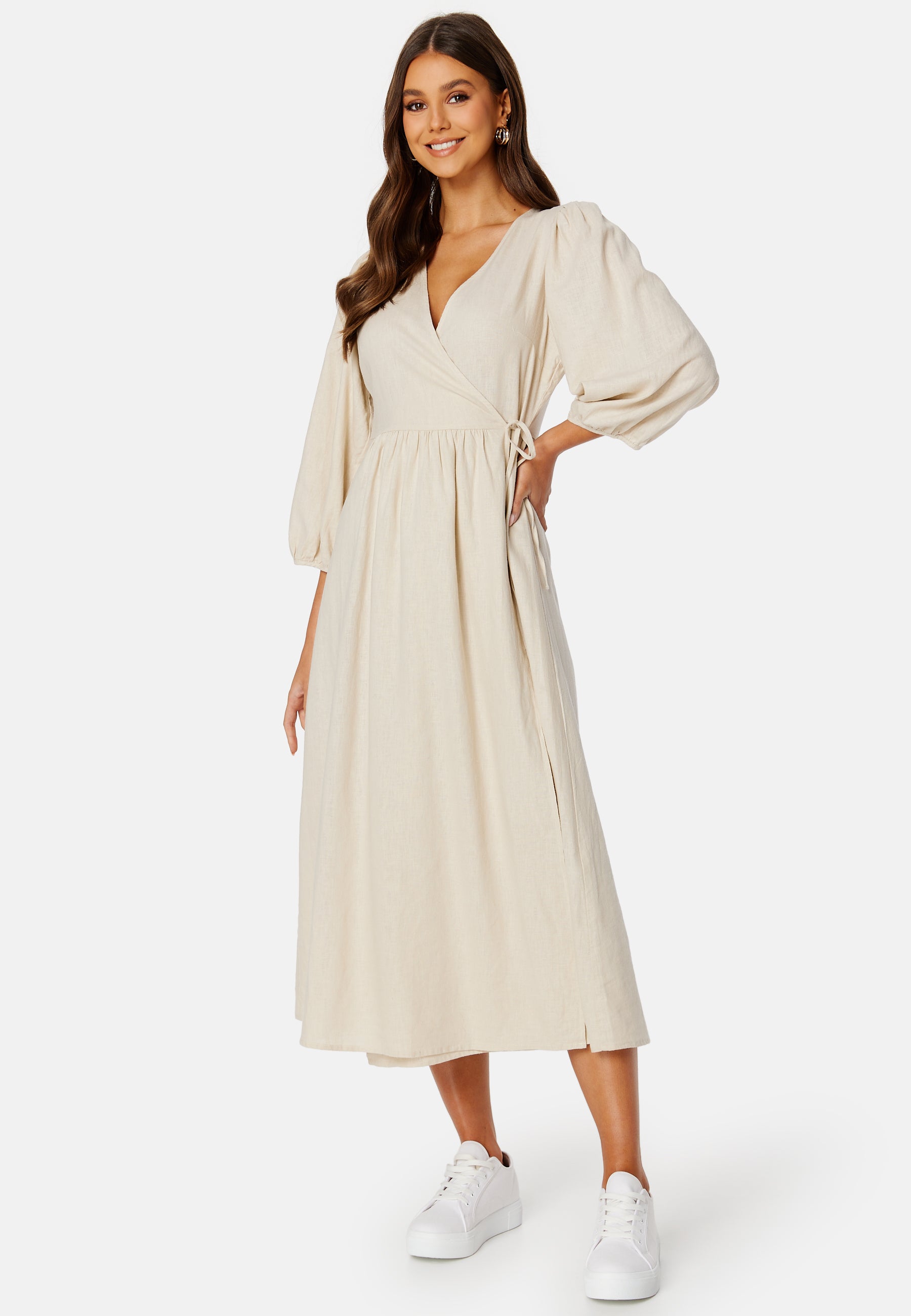 Bubbleroom – CC Linen wrap dress – campaign-outlet – Beige