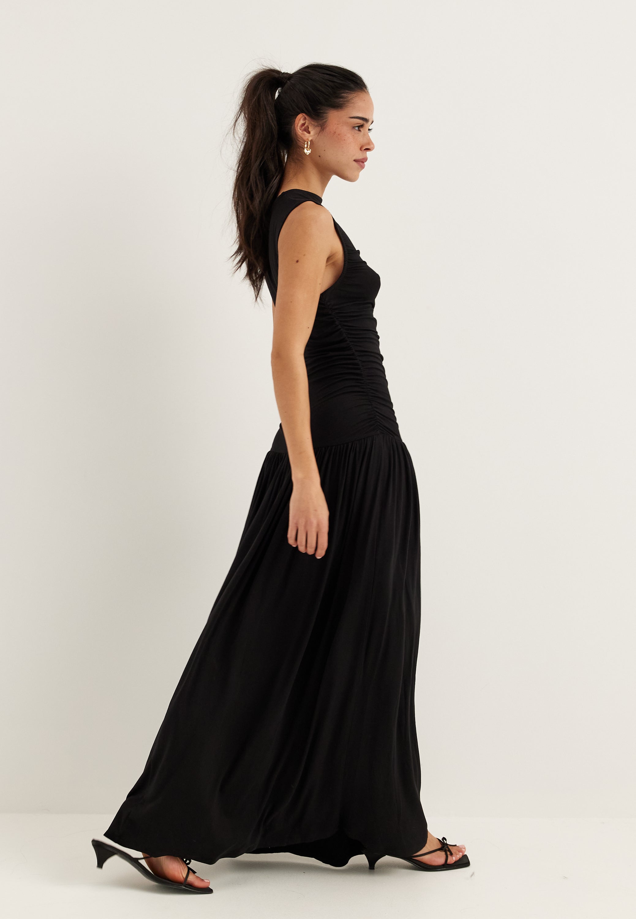 Bubbleroom Gathered Side Maxi Dress Black Black Bubbleroom Gathered Side Maxi Dress Black Black