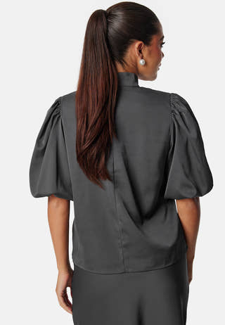Chimney Collar Puff Sleeve Blouse