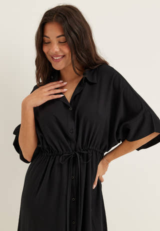 Drawstring Viscose Shirt Dress