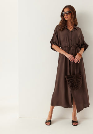 Drawstring Viscose Shirt Dress