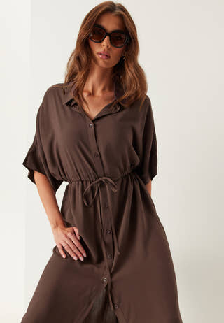 Drawstring Viscose Shirt Dress