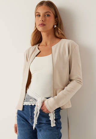 Faux Suede Peplum Jacket