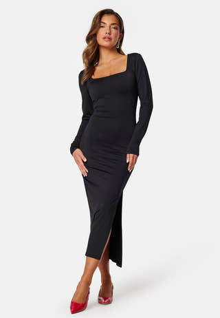 Square Neck L/S Slit Dress