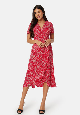 Flounce Midi Wrap Dress
