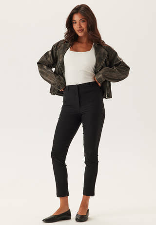 High Waist Stretchy Cropped Slit Trousers