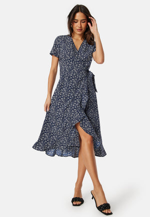 Flounce Midi Wrap Dress