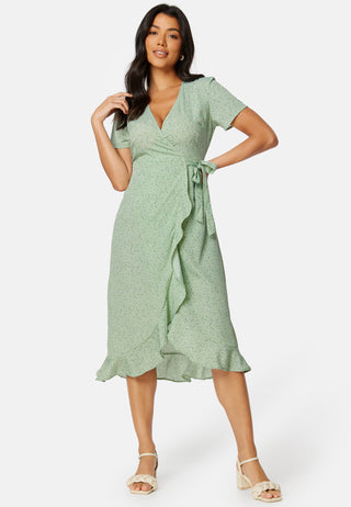 Flounce Midi Wrap Dress