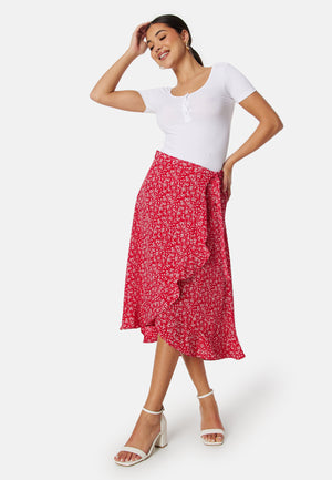 Flounce Midi Wrap Skirt
