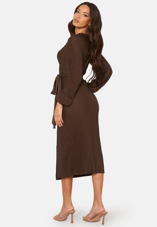 Pleated Wrap Midi Dress